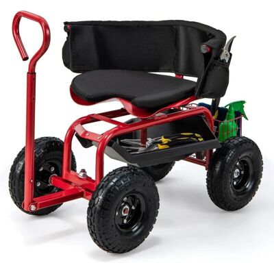 Carro de Jardín COSTWAY con Asiento Giratorio - Carro de Jardinería Resistente Carro de Jardín COSTWAY con Asiento Giratorio - Carro de Jardinería Resistente