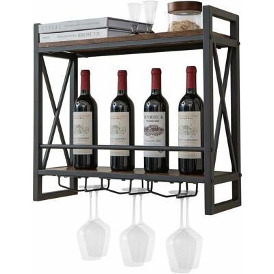 Costway Vægmonteret Industriel Vinreol med Glas Holdere - Køkken Bar Opbevaring Costway Vægmonteret Industriel Vinreol med Glas Holdere - Køkken Bar Opbevaring