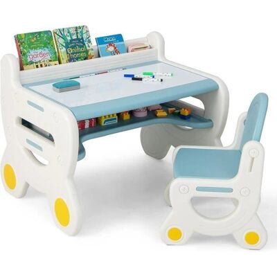 Set de Mesa y Silla Infantil de Dibujo COSTWAY con Almacenamiento - Azul - Escritorio para Niños Set de Mesa y Silla Infantil de Dibujo COSTWAY con Almacenamiento - Azul - Escritorio para Niños