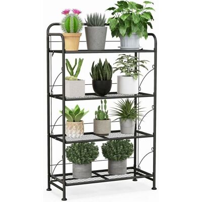 Support de Plantes COSTWAY - Étagère pliante en métal à 4 niveaux avec étagères réglables - Noir - Publicité Support de Plantes COSTWAY - Étagère pliante en métal à 4 niveaux avec étagères réglables - Noir - Publicité