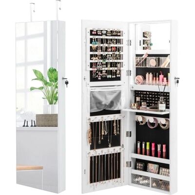 Costway Schmuckschrank mit Spiegel, Schloss, 3-farbige LED-Lichter - Schmuck & Make-up Aufbewahrung Costway Schmuckschrank mit Spiegel, Schloss, 3-farbige LED-Lichter - Schmuck & Make-up Aufbewahrung