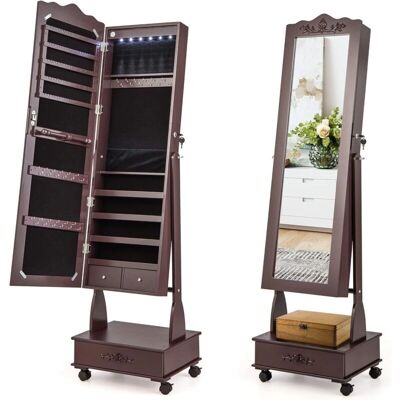 Armario para Joyas COSTWAY con Espejo - Cerradura, Luces LED, 4 Ruedas Armario para Joyas COSTWAY con Espejo - Cerradura, Luces LED, 4 Ruedas
