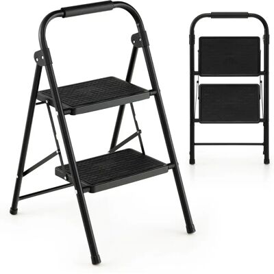Costway - 2-Stage Stepladder - Zwart - Antislip - Stepladder Costway - 2-Stage Stepladder - Zwart - Antislip - Stepladder