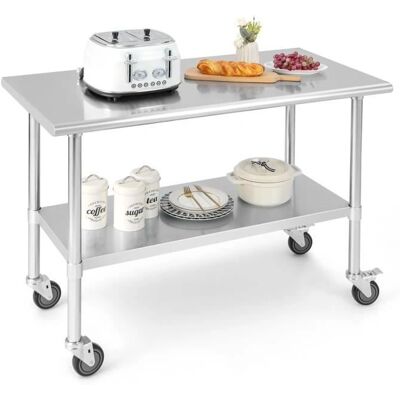 Table de Travail en Acier Inox Costway - Étagère Réglable - Sécurité - 122x61cm - Publicité Table de Travail en Acier Inox Costway - Étagère Réglable - Sécurité - 122x61cm - Publicité