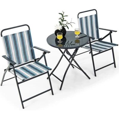 Conjunto de Muebles de Jardín COSTWAY - Sillas ergonómicas plegables y mesa redonda en vidrio Conjunto de Muebles de Jardín COSTWAY - Sillas ergonómicas plegables y mesa redonda en vidrio