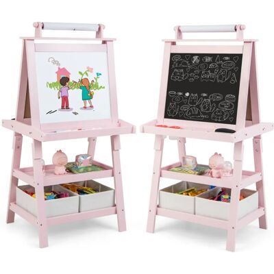 Caballetes para niños Costway - Doble cara con pizarra y magnética - Rosa Caballetes para niños Costway - Doble cara con pizarra y magnética - Rosa