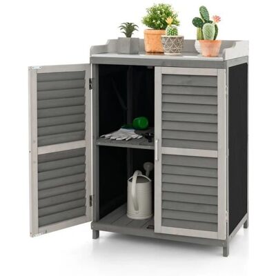 Costway - Caseta de almacenamiento de jardín con mesa de trabajo, metal, 2 puertas enrollables - Caseta de Jardín Costway - Caseta de almacenamiento de jardín con mesa de trabajo, metal, 2 puertas enrollables - Caseta de Jardín