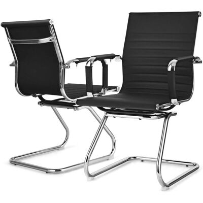 Costway - PU Cuero Z-Base - 2 pzas - Negro - Sillas de oficina Costway - PU Cuero Z-Base - 2 pzas - Negro - Sillas de oficina