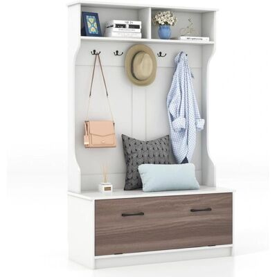 Portemanteau d'entrée Costway avec armoire à chaussures - Blanc - Publicité Portemanteau d'entrée Costway avec armoire à chaussures - Blanc - Publicité