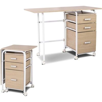 Bureau Pliable Naturel Costway avec 3 Tiroirs - Mobilier de Bureau - Publicité Bureau Pliable Naturel Costway avec 3 Tiroirs - Mobilier de Bureau - Publicité