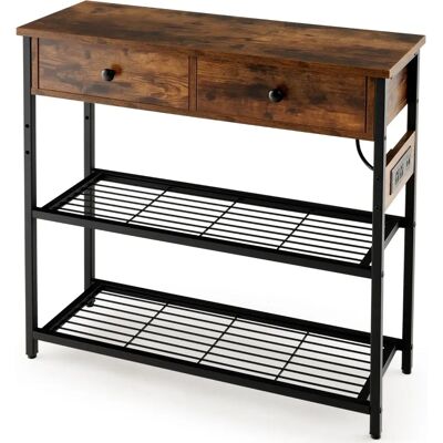 Mesa Consola Costway con Estación de Carga - Estrecha con 2 Cajones y 2 Estantes de Malla Mesa Consola Costway con Estación de Carga - Estrecha con 2 Cajones y 2 Estantes de Malla