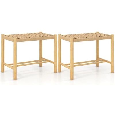 COSTWAY Estructura de Madera de Papel Tejido Taburete - Rústico y Elegante COSTWAY Estructura de Madera de Papel Tejido Taburete - Rústico y Elegante