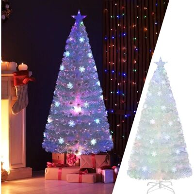 Sapin de Noël Artificiel Blanc Costway 180cm - Branches denses, feuilles irisées, flocons de neige LED - Publicité Sapin de Noël Artificiel Blanc Costway 180cm - Branches denses, feuilles irisées, flocons de neige LED - Publicité