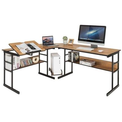 Bureau d'angle en forme de L ajustable de Costway - Publicité Bureau d'angle en forme de L ajustable de Costway - Publicité