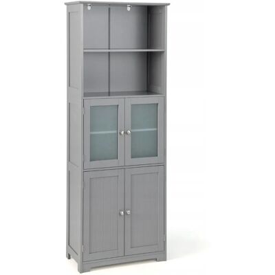 Costway - 163 cm Hochschrank - Grau - Glastüren - Badezimmer-Schrank Costway - 163 cm Hochschrank - Grau - Glastüren - Badezimmer-Schrank