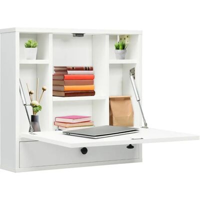 Costway - Wandklapptisch mit Ablagefächern & Schublade Costway - Wandklapptisch mit Ablagefächern & Schublade
