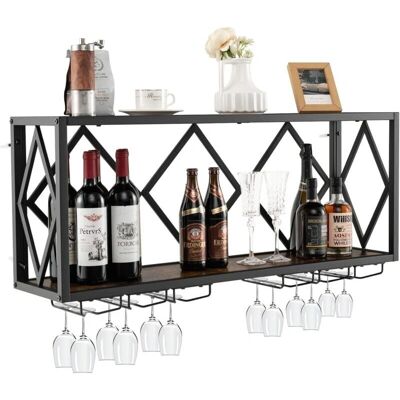 Estante de Vino de Pared Costway con Porta-Copas - 39 Botellas, 12 Copas Estante de Vino de Pared Costway con Porta-Copas - 39 Botellas, 12 Copas