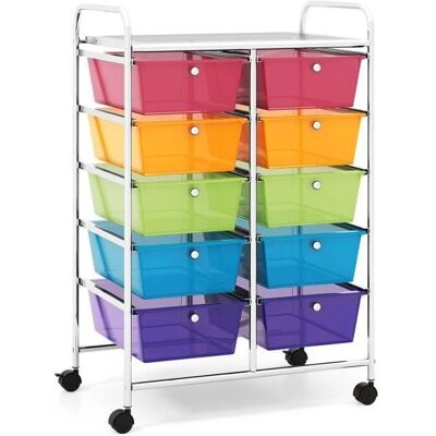 Carrito de Almacenamiento COSTWAY - 10 Cajones, Ruedas con Freno, Multiuso Carrito de Almacenamiento COSTWAY - 10 Cajones, Ruedas con Freno, Multiuso