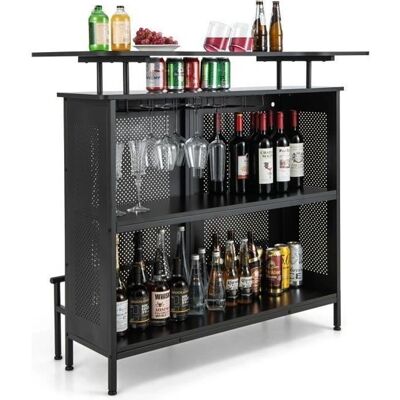 Costway Mesa de Bar de Metal Negra con 2 Estantes y 6 Soportes para Copas - 106,5 cm Costway Mesa de Bar de Metal Negra con 2 Estantes y 6 Soportes para Copas - 106,5 cm