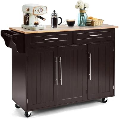 Carro de Cocina Costway - Marrón con 2 Cajones y Armarios - 122x46x92 cm Carro de Cocina Costway - Marrón con 2 Cajones y Armarios - 122x46x92 cm