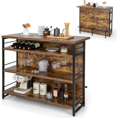 Table de Bar Industrielle Costway avec Rangement à Vin - Maison & Pub - Publicité Table de Bar Industrielle Costway avec Rangement à Vin - Maison & Pub - Publicité