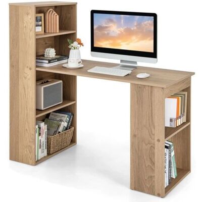 Costway - Escritorio con Estanteria - Reversible Oficina/Dormitorio - Natural Costway - Escritorio con Estanteria - Reversible Oficina/Dormitorio - Natural