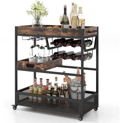 COSTWAY - 3-Tier Bar Cart - Estante para Vino - Bar Cart COSTWAY - 3-Tier Bar Cart - Estante para Vino - Bar Cart