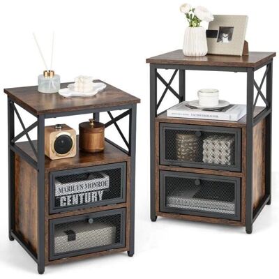 Costway Table d'Appoint Industrielle - 2 Tiroirs, Étagères Ouvertes, Métal & Bois - 60.5cm - Publicité Costway Table d'Appoint Industrielle - 2 Tiroirs, Étagères Ouvertes, Métal & Bois - 60.5cm - Publicité