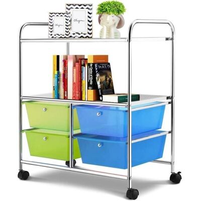 Chariot de Rangement Costway - 63,5x37x75cm, Vert, 2 étagères, 4 tiroirs, Roues - Publicité Chariot de Rangement Costway - 63,5x37x75cm, Vert, 2 étagères, 4 tiroirs, Roues - Publicité
