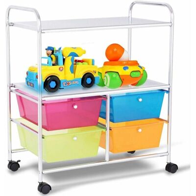 Chariot de rangement Costway - Compact 2 étagères 4 tiroirs - Publicité Chariot de rangement Costway - Compact 2 étagères 4 tiroirs - Publicité