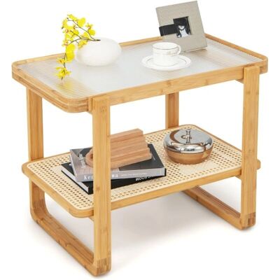 Table d'Appoint en Bambou COSTWAY - 2 Niveaux avec Plateau en Verre - Polyvalente & Moderne - Publicité Table d'Appoint en Bambou COSTWAY - 2 Niveaux avec Plateau en Verre - Polyvalente & Moderne - Publicité