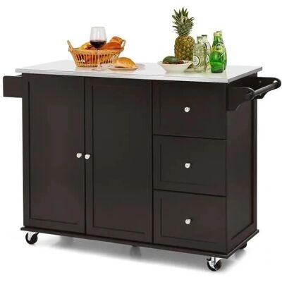 Chariot de Cuisine COSTWAY - Plateau en Acier Inoxydable, 3 Tiroirs, Armoire à 2 Portes - Publicité Chariot de Cuisine COSTWAY - Plateau en Acier Inoxydable, 3 Tiroirs, Armoire à 2 Portes - Publicité