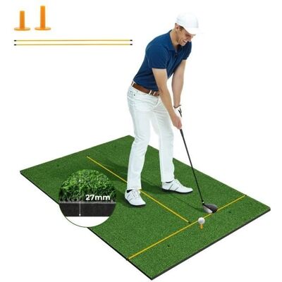 Tapis d'entraînement de golf Costway avec bâtons d'alignement et trous - Intérieur/Extérieur - Publicité Tapis d'entraînement de golf Costway avec bâtons d'alignement et trous - Intérieur/Extérieur - Publicité