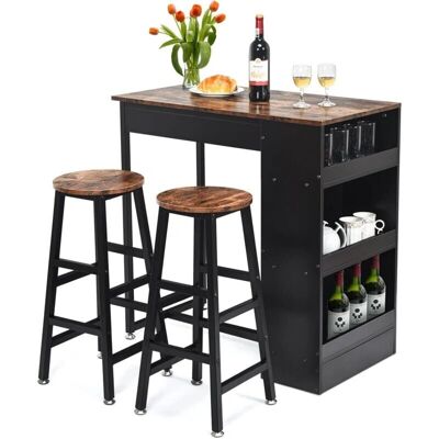 Costway Ensemble de Table de Bar - Style Industriel avec 3 Niveaux et 2 Tabourets - Publicité Costway Ensemble de Table de Bar - Style Industriel avec 3 Niveaux et 2 Tabourets - Publicité