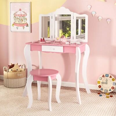 Costway Kinder Schminktisch-Set mit 3-teiligen Acrylspiegel - Rosa & Weiß - Kinderschminktisch Costway Kinder Schminktisch-Set mit 3-teiligen Acrylspiegel - Rosa & Weiß - Kinderschminktisch