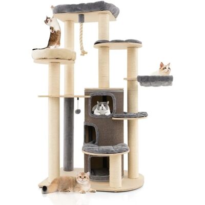 Costway - Wooden Cat Tree - 173 cm - Grijs - Cat Tree Costway - Wooden Cat Tree - 173 cm - Grijs - Cat Tree