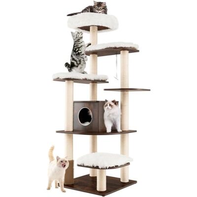 Árbol para Gatos Costway 175cm de Madera con Columnas de Sisal - Casa para Gatos Árbol para Gatos Costway 175cm de Madera con Columnas de Sisal - Casa para Gatos