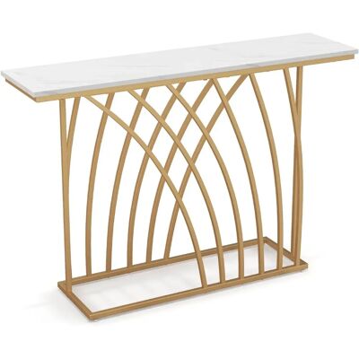 Costway Mesa Consola en Mármol Falso Blanco y Dorado - Diseño Geométrico Moderno Costway Mesa Consola en Mármol Falso Blanco y Dorado - Diseño Geométrico Moderno