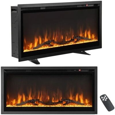 Costway Chimenea Eléctrica - 91,5cm Empotrable con Control Remoto, Llama Ajustable y Termostato Costway Chimenea Eléctrica - 91,5cm Empotrable con Control Remoto, Llama Ajustable y Termostato