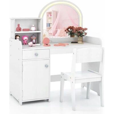 Costway Vanity de Maquillaje para Niños con Luces LED - Almacenamiento y Silla Costway Vanity de Maquillaje para Niños con Luces LED - Almacenamiento y Silla