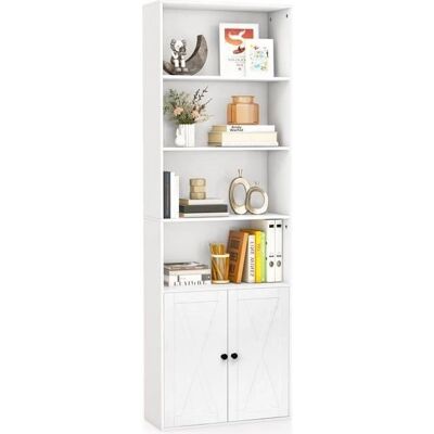 Libreria Bianca a 6 Livelli con Armadio - Soggiorno/Ufficio Libreria Bianca a 6 Livelli con Armadio - Soggiorno/Ufficio
