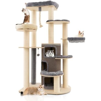 Costway Árbol para Gatos 173cm con 3 Condos, Plataformas y Postes de Sisal - Gris Costway Árbol para Gatos 173cm con 3 Condos, Plataformas y Postes de Sisal - Gris