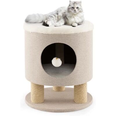 Costway Taburete para Gatos 3 en 1 con Condominio, Casa, Rascador, Bola de Felpa Costway Taburete para Gatos 3 en 1 con Condominio, Casa, Rascador, Bola de Felpa