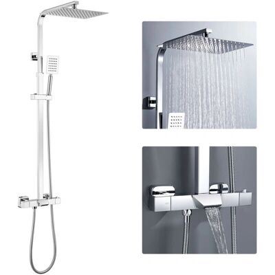 Auralum - Thermostatic 3-Function - Ducha de lluvia 30x20 cm - Barra ajustable 98.5–129.5 cm - Shower System Auralum - Thermostatic 3-Function - Ducha de lluvia 30x20 cm - Barra ajustable 98.5–129.5 cm - Shower System