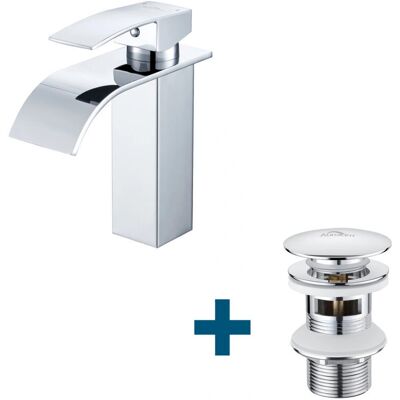 Auralum - Mezclador de lavabo en cascada - Cromado - Desagüe con rebosadero - Faucet Auralum - Mezclador de lavabo en cascada - Cromado - Desagüe con rebosadero - Faucet