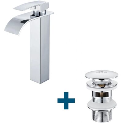 Auralum - Grifo monomando alto cascada - Cromado - Con desagüe automático - Faucet Auralum - Grifo monomando alto cascada - Cromado - Con desagüe automático - Faucet