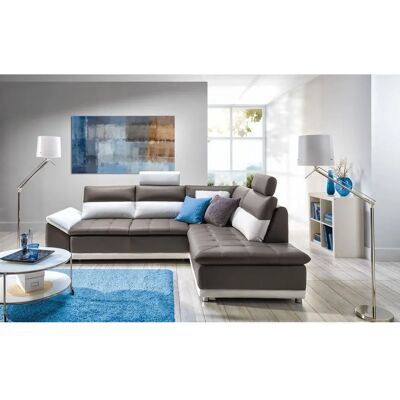 Fun Moebel - MONDI - Braun/Weiß - Recht Ottomane - Sofa Fun Moebel - MONDI - Braun/Weiß - Recht Ottomane - Sofa