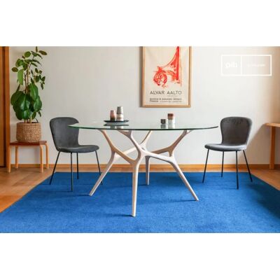 Mesa redonda de cristal con base de fresno - Mesa de comedor Mesa redonda de cristal con base de fresno - Mesa de comedor