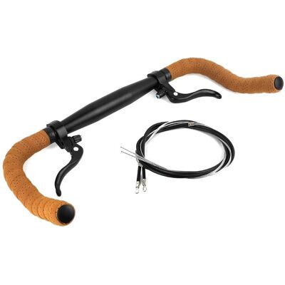 Guidon Santafixie Bullhorn 31.8mm avec Rubans et Freins - Noir/Marron - Publicité Guidon Santafixie Bullhorn 31.8mm avec Rubans et Freins - Noir/Marron - Publicité