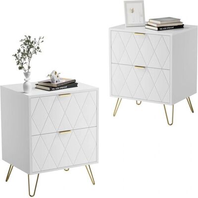UEV - Comodino Bianco Set di 2 - 2 tiroirs - Oro chromé - Table de chevet - Publicité UEV - Comodino Bianco Set di 2 - 2 tiroirs - Oro chromé - Table de chevet - Publicité